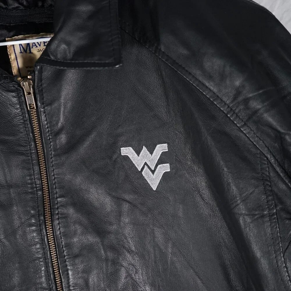 West Virginia College Leather Jacket Full Zip Maverick Jackets Rare Black 2XL